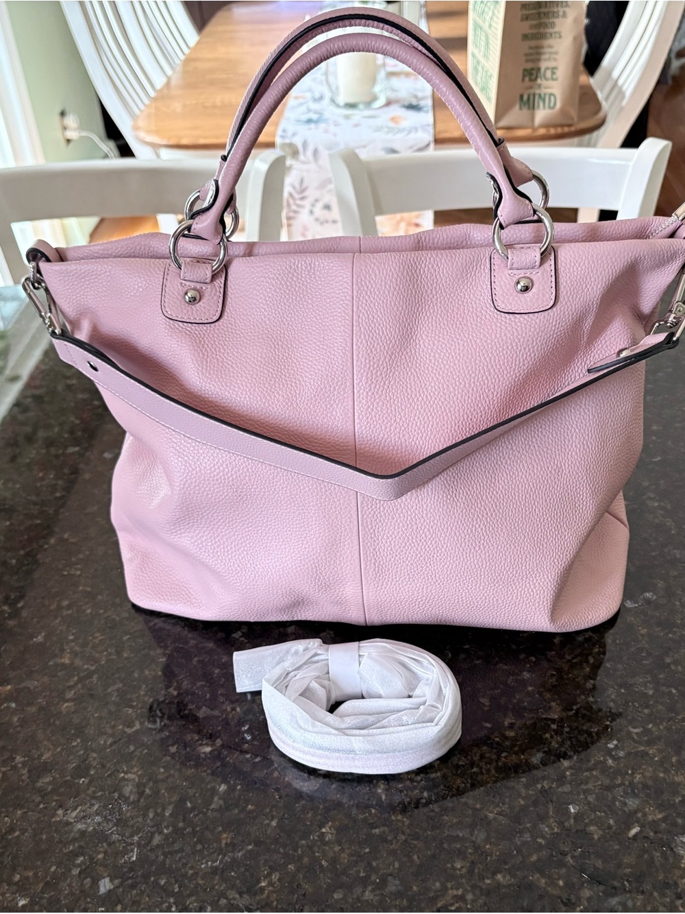 KATTEE ~Soft Pink Large Leather Tote Bag with Top Handles